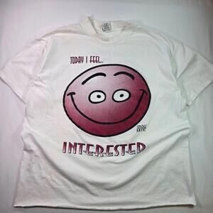 Vintage Mood Tees Shirt Mens One Size White Interested Not Interested Face 90s